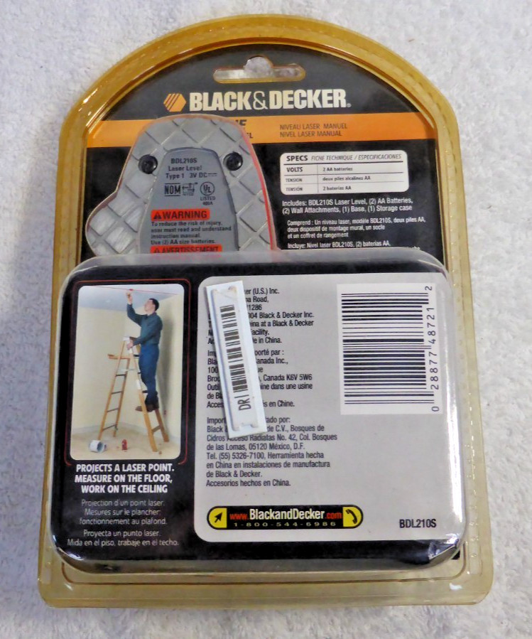 BLACK & DECKER SIGHT LINE MANUAL LASER LEVEL MODEL BDL 210S