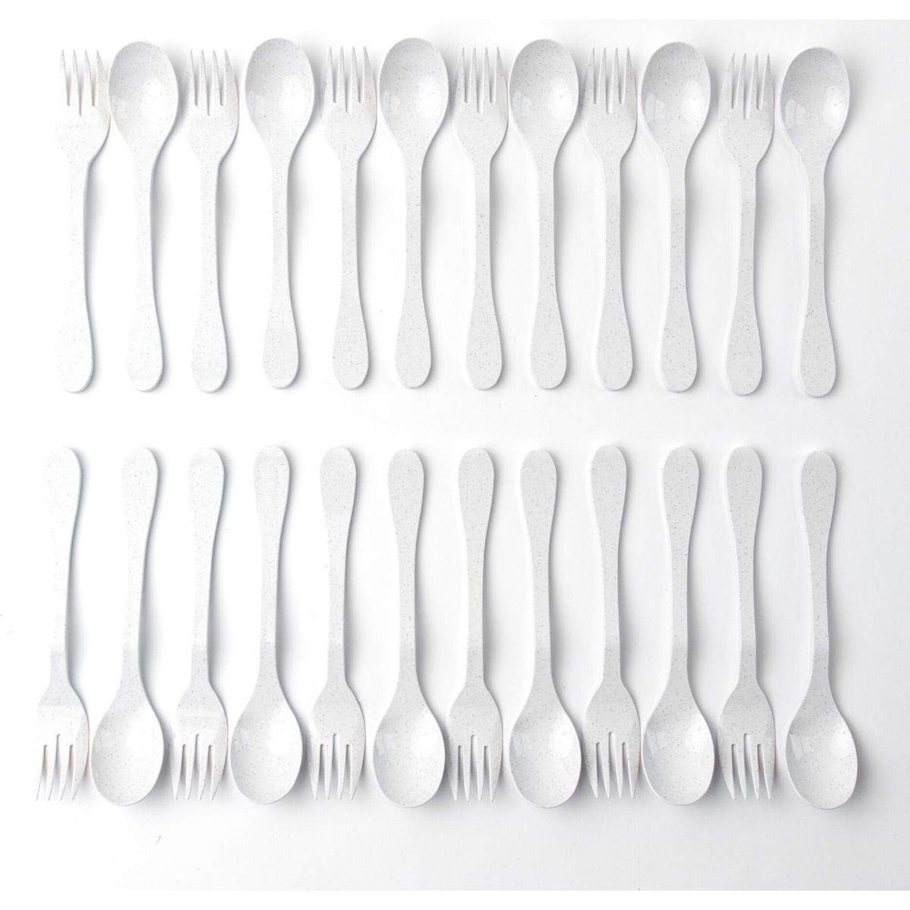 Eco Plant Based 24 Pack Reusable Flatware Set (White)…