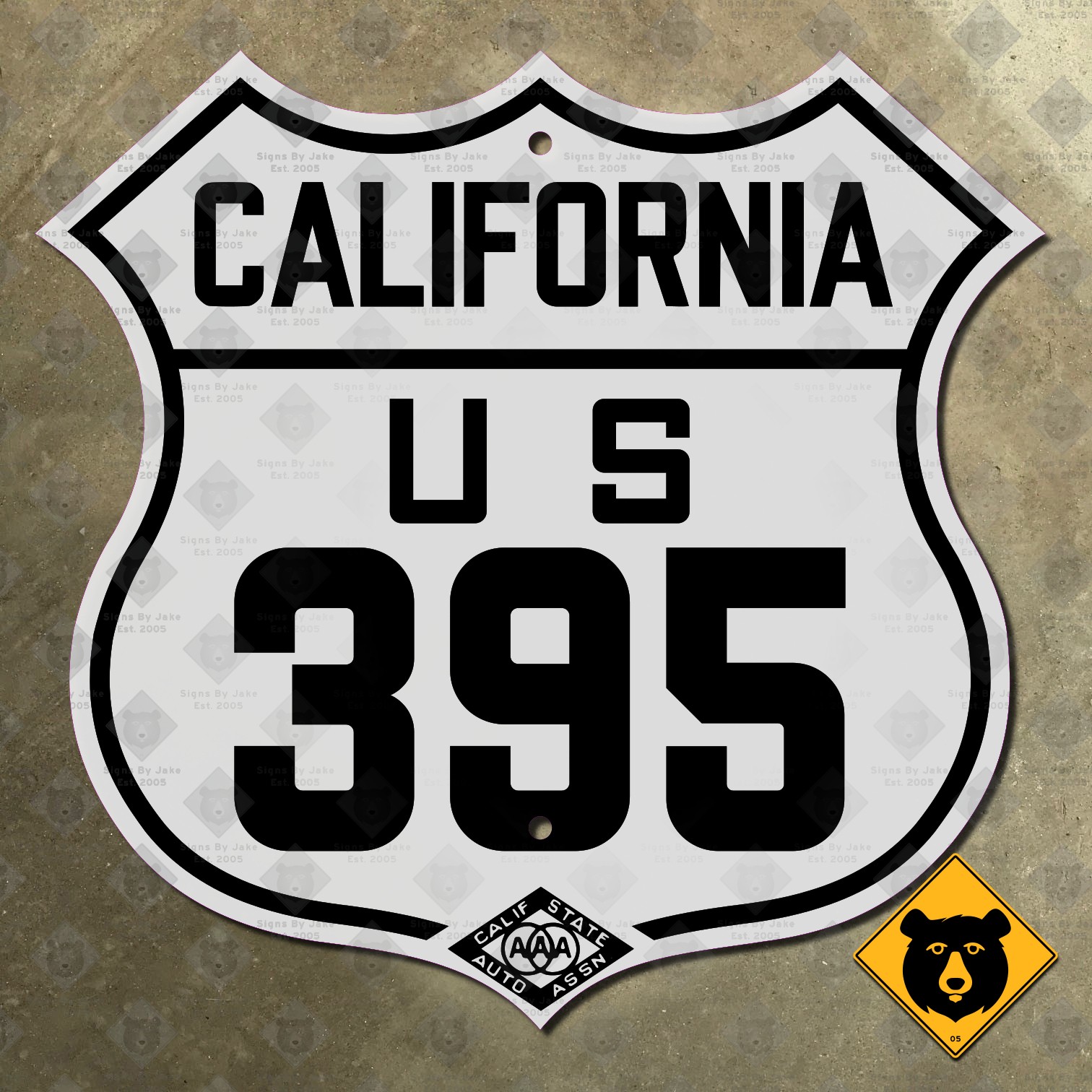 California CSAA US Route 395 highway road sign auto club Sierras Lassen 16x15