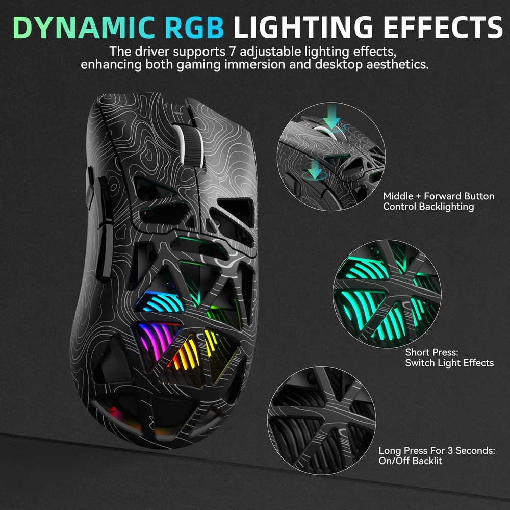 Aula SC620 Wireless Gaming Mouse, Tri-Mode 2.4GHz/USB-C/BT5.3 Computer Mouse ...