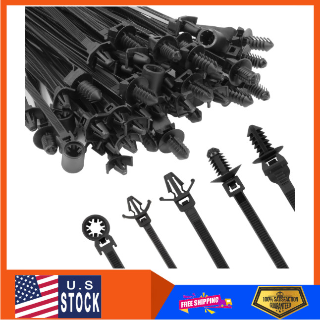 110 PCS Automotive Installation Black Push Mount Cable Zip Ties Assorted Size US