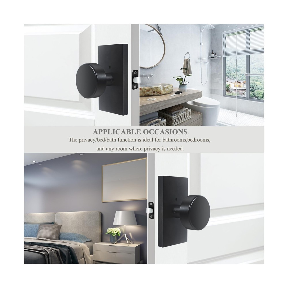 Matte Black Door Knobs Interior with Lock, Modern Privacy Rectangle Door Knob...