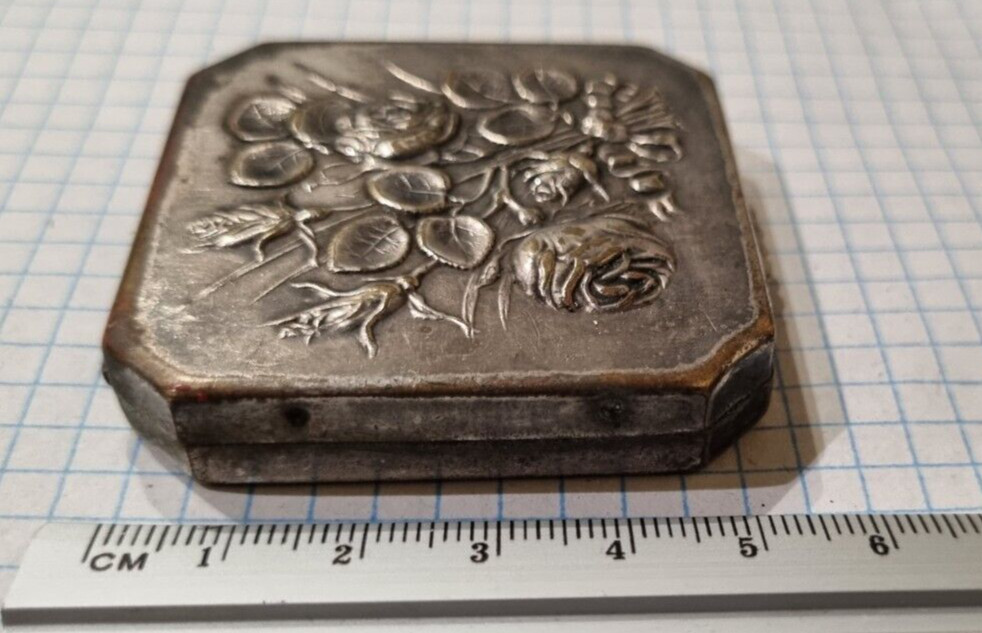 vintage powder box, silver plated