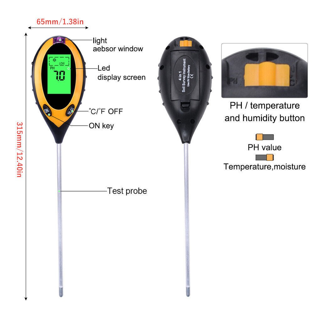 4 in 1 LCD Digital PH Tester Soil Water Moisture Light Temperature Test Meter