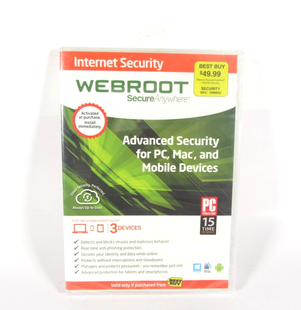Webroot Secure Anywhere Antivirus Software Internet Security 3-Device NEW Sealed