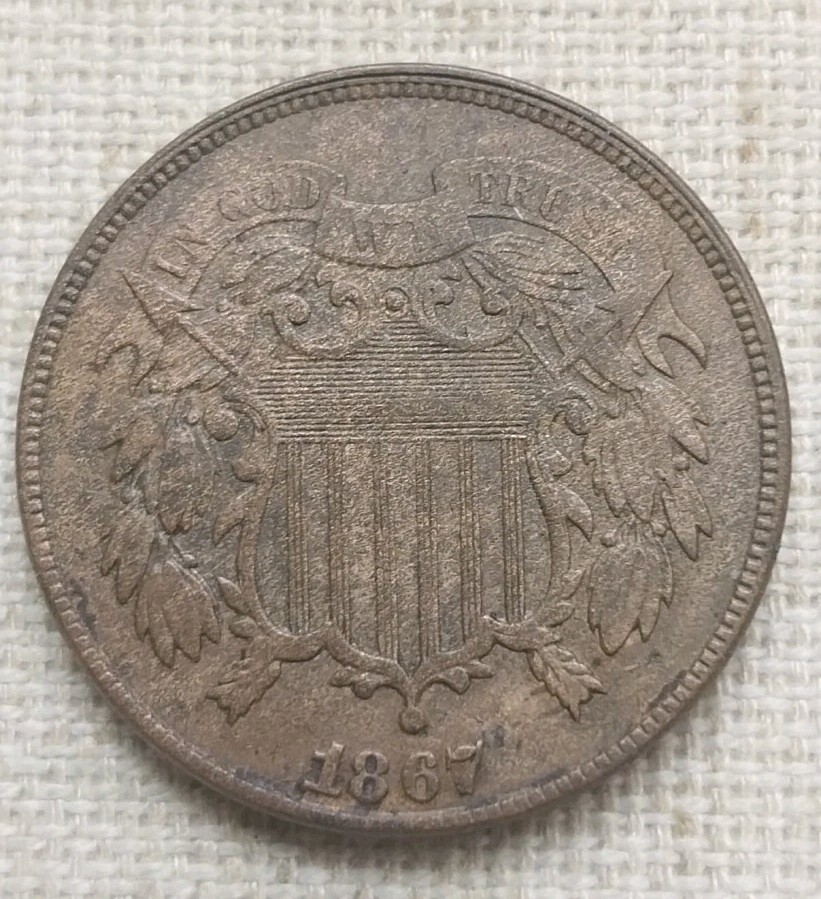 1867 2 Cent Piece Copper Coin - Full "WE"