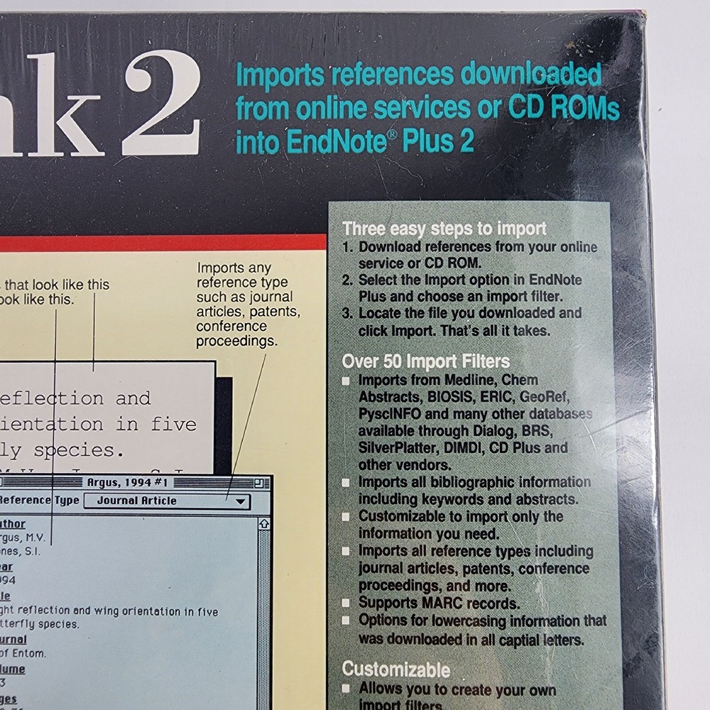 ENDLINK 2 Macintosh Software for EndNote reference/bibliography 1994 SEALED NEW