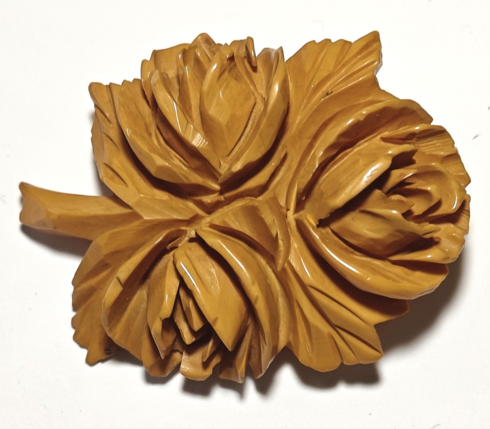 Deep Carved Bakelite Flower Brooch