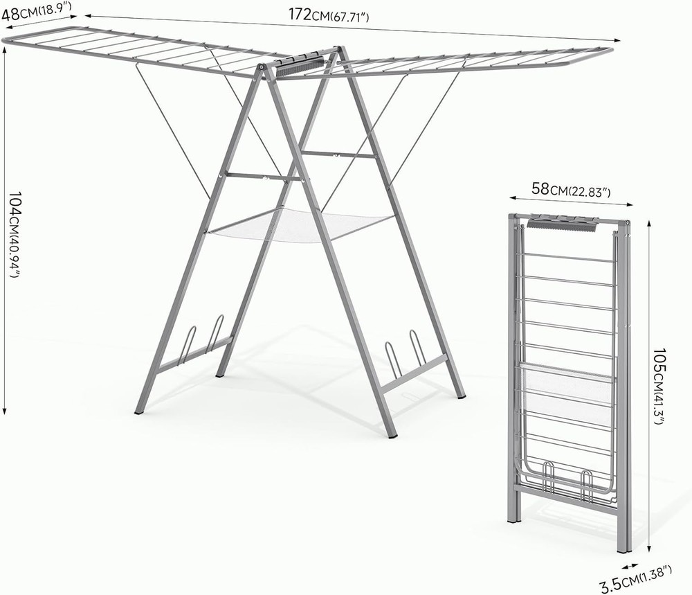 Durable Grey Laundry Drying Rack - Collapsible & Assembly Free for Easy Use