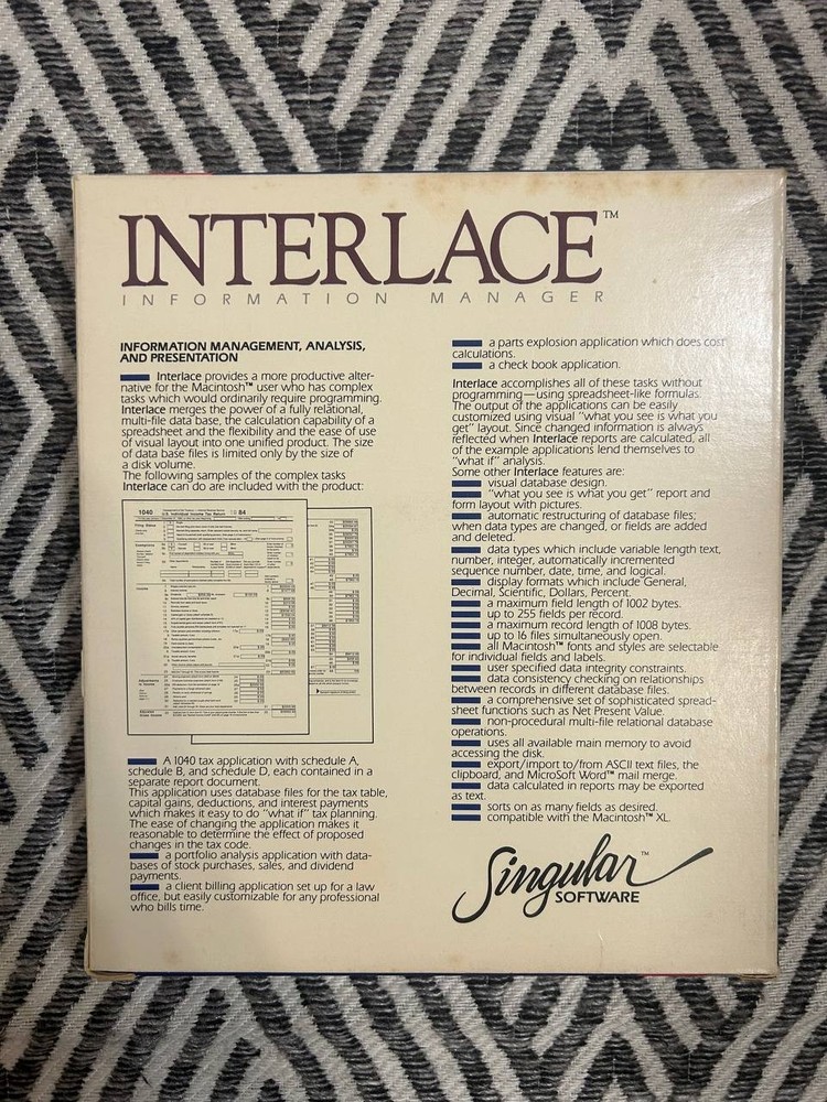 Interlace Information Manager Macintosh Software Complete Boxed w/ Disks