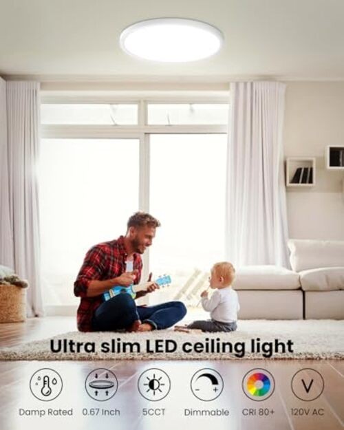LED Ceiling Light - Dimmable 2700-5000K 5CCT Selectable, 15 Inch White-2 Pack