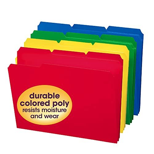 Poly File Folder, 1/3-Cut- Tab Letter Size, Assorted Colors, 24 per Box