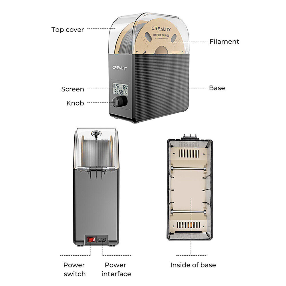 Filament Dryer Box 2.0 - 360° Hot Heating for 1.75mm and 2.85mm Filament K2U2