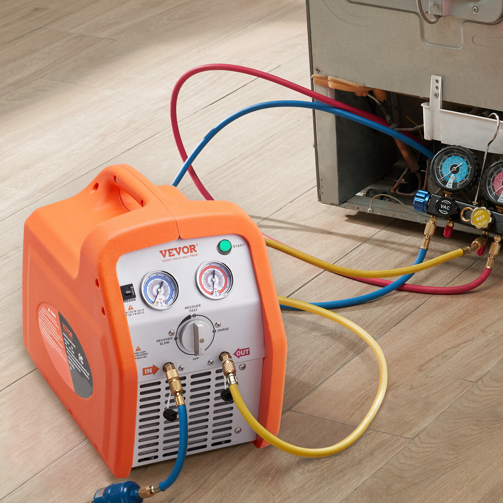 VEVOR Refrigerant Recovery Machine 1 HP Dual Cylinder AC HVAC Recycling Tool
