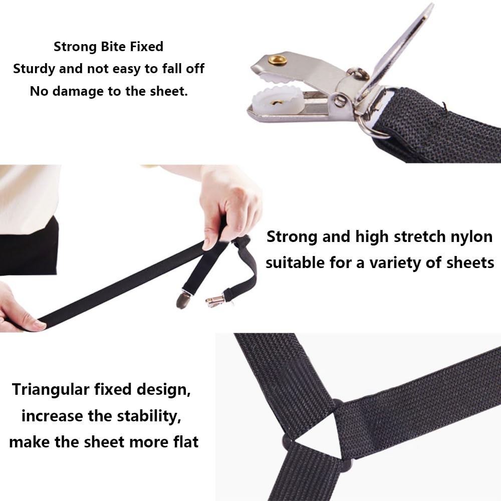 Elastic Sheet Fasteners for Staying Bedsheet Flat, Adjustable Bed Sheet Holde...