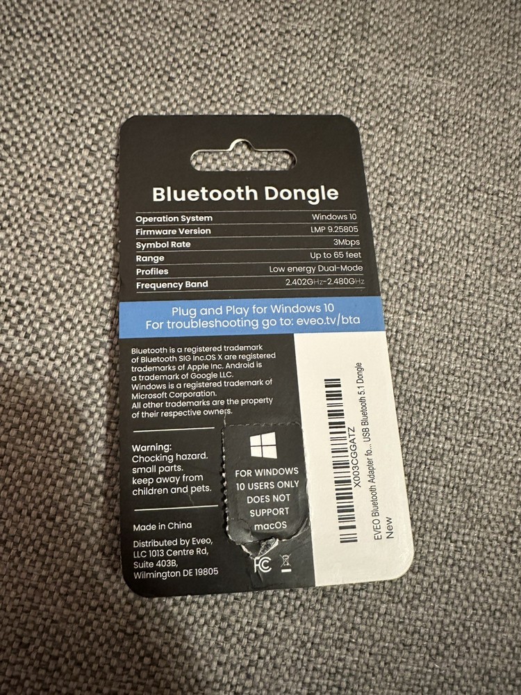 EVEO Bluetooth 5.0 Dongle Adapter for Windows PC Stereo Headset Keyboard Mouse