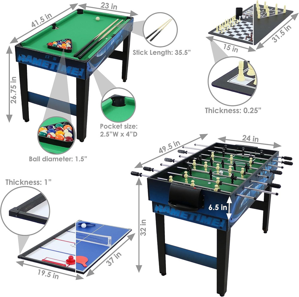 Sunnydaze 10-In-1 Game Table - Combination Multi-Game Table with Billiards, Push