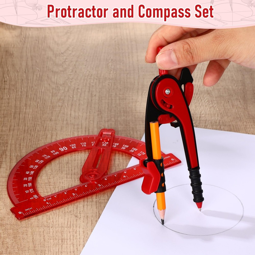 Zonon Student Protractor and Compass Set, Geometry Math Set Red