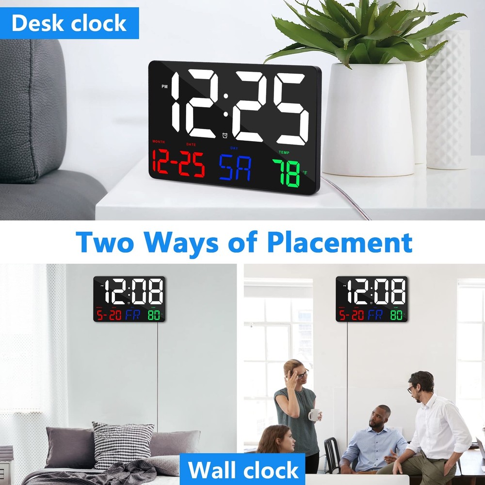 Digital Wall Clock11.5" LED Digital Alarm Clock Large Displaywith Remote Cont...