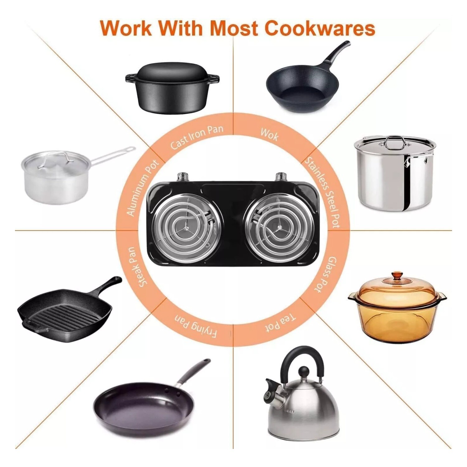 2000W Electric Camping Double Burner Hot Plate Portable Heating Cooking Stove US