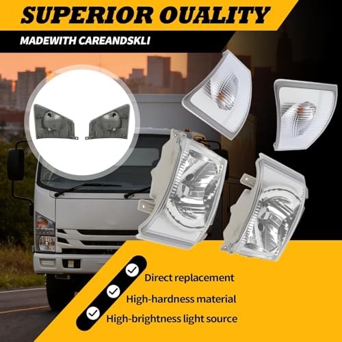 Driver Side Headlight Assembly w/Corner Lamp Compatible with NPR NPR-HD Left