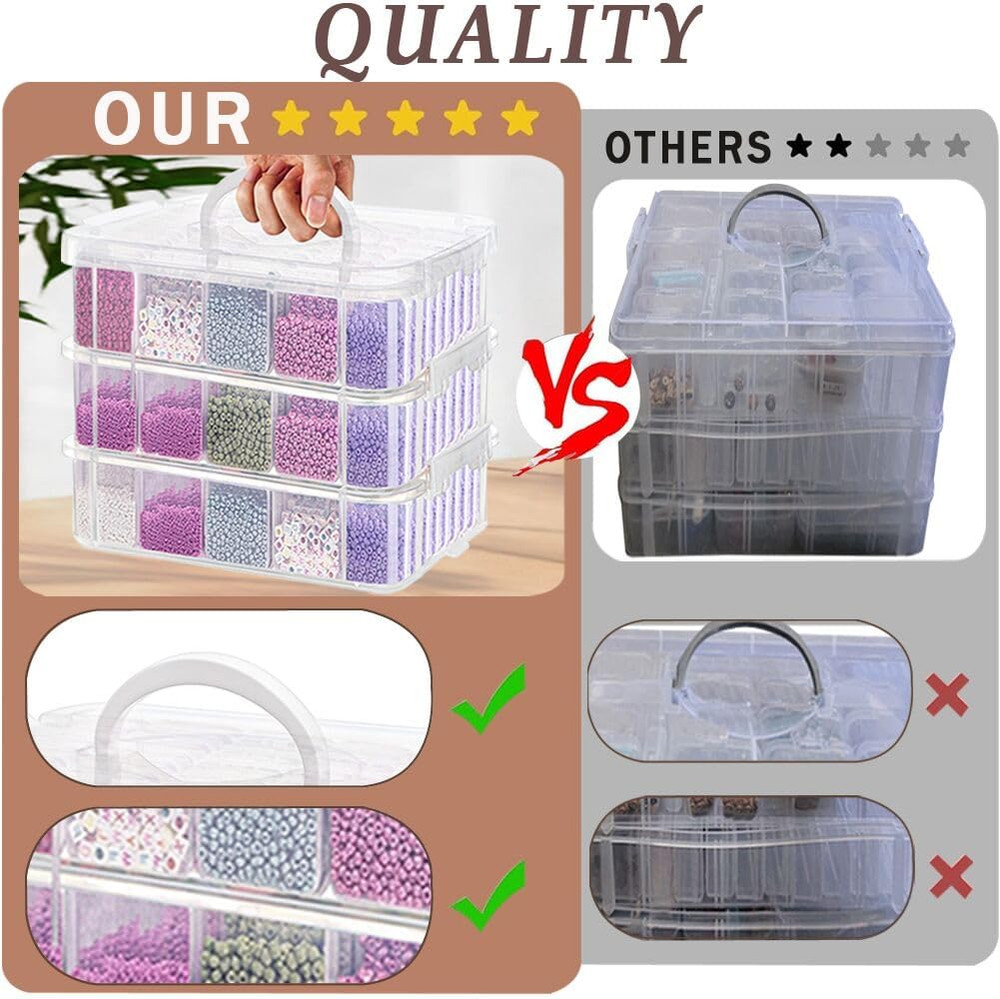 91Pcs Bead Storage Container, 3-Tier Bead Organizer Boxes and Craft Storage Boxe