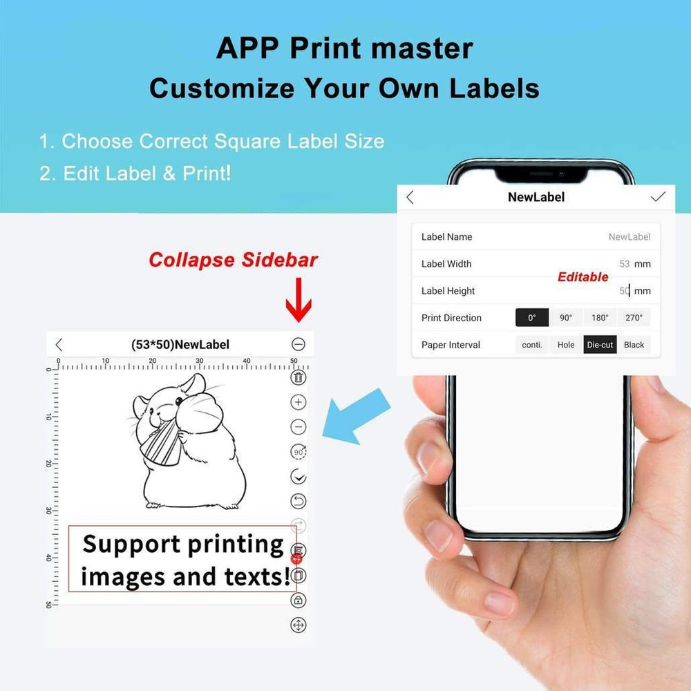 Square Thermal Sticker Labels Self-Adhesive Tag Paper for Phomemo M110 Printer