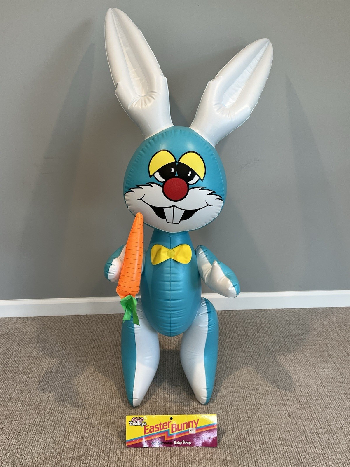 Vintage Dudley’s Inflatable Bosley Bunny 60” Blue Easter Bunny Decoration