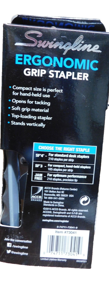 Swingline Ergonomic Grip Compact Stapler, 25 Sheets Capacity, Grey