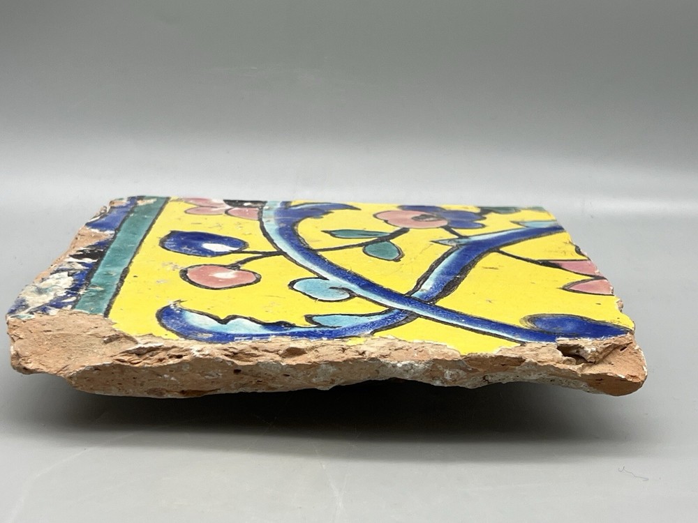 Safavid Square Tile Glazed Architecture Ceramic Earthenware Cuerda Seca 1800