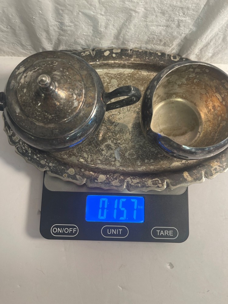 Vintage 4 pc Silver-Plated Copper Sugar, Creamer, Lid, Platter Set