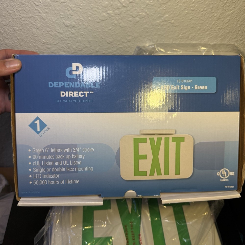 Dependable Direct 2-Pack Double Side LED Green Exit Sign Emergency Light In Box