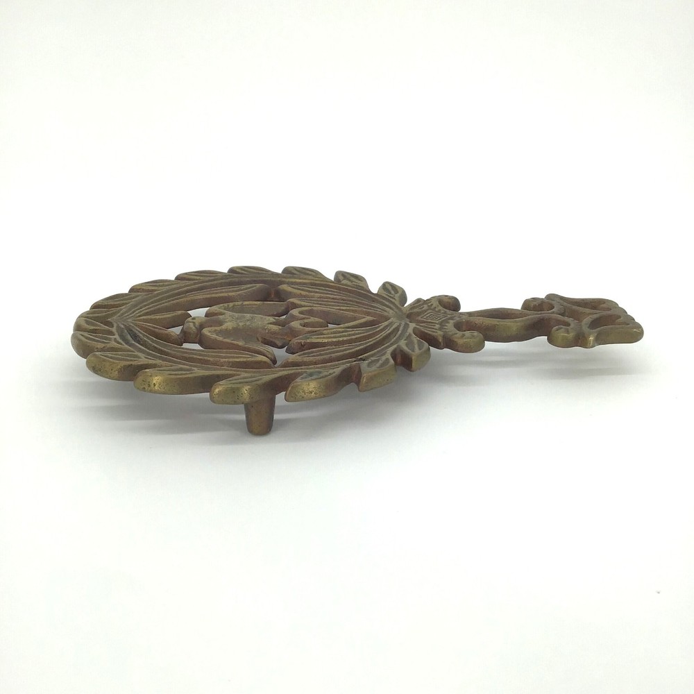 Vintage Solid Brass Trivet Eagle Oak Leaf Footed Hot Plate 5.25" L 8.5" W