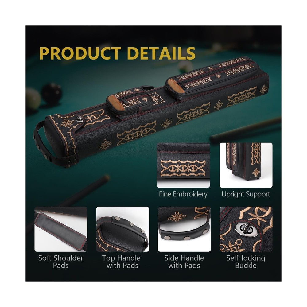Pool Cue Case 3x5 Leatherette Hard Pool Cue Case Billiard Pool Stick Case wit...