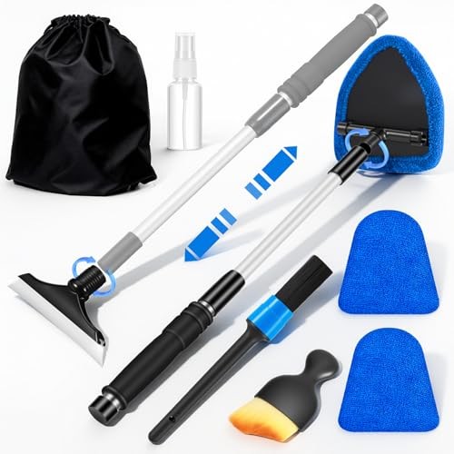 Windshield Cleaner Tool, Car Interior Cleaning Kit with Extendable Handle Blue