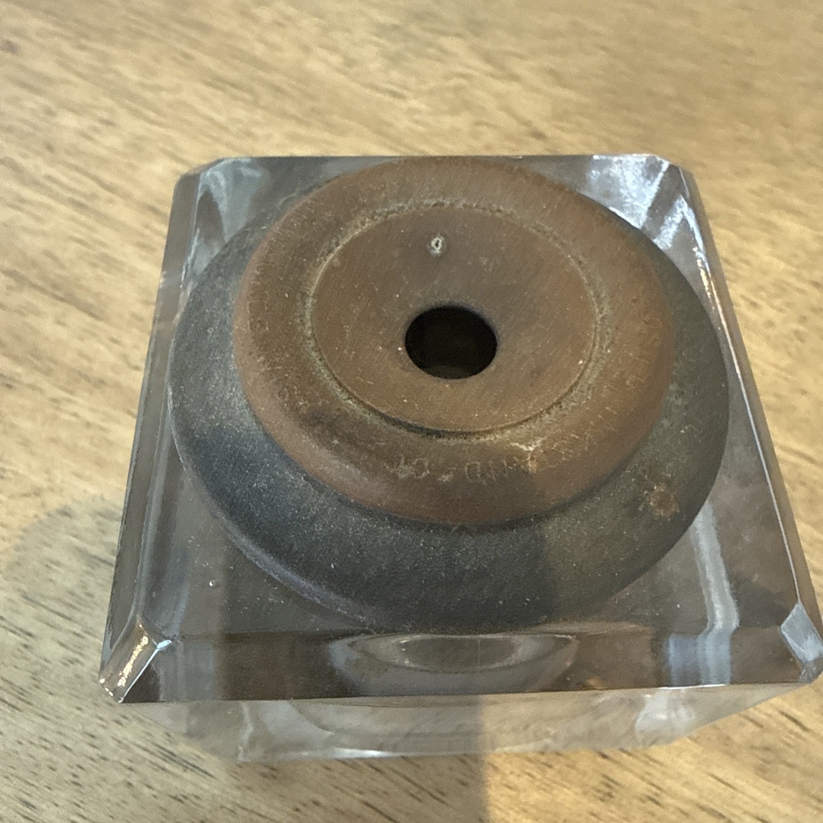 NON SPILLING INKWELL LATE 1800’s Early 1900’s GLASS WITH METAL COLLAR & CAP