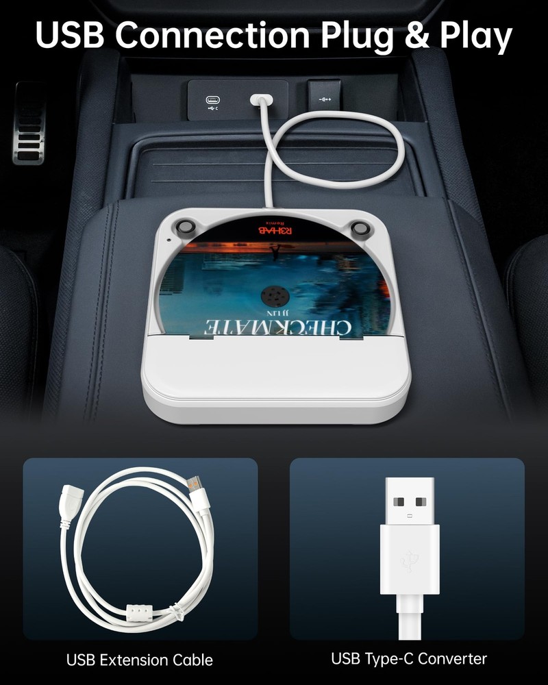 Portable Car CD Player with USB/AUX Port,External CD Player Compatible with C...