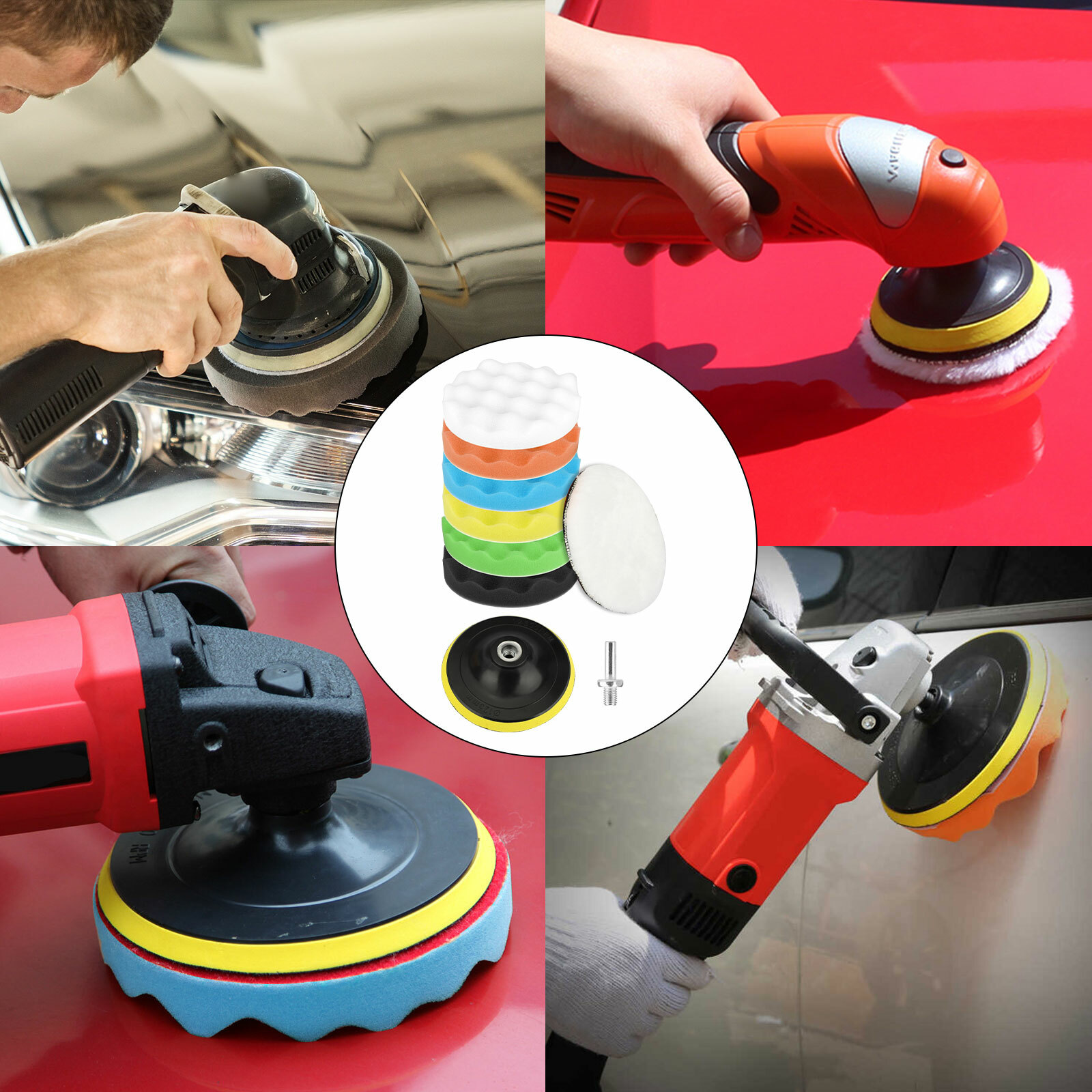 9Pcs 5 Inch Polishing Pads Sponge Waxing Foam Buffing Kit Car Polisher for Drill