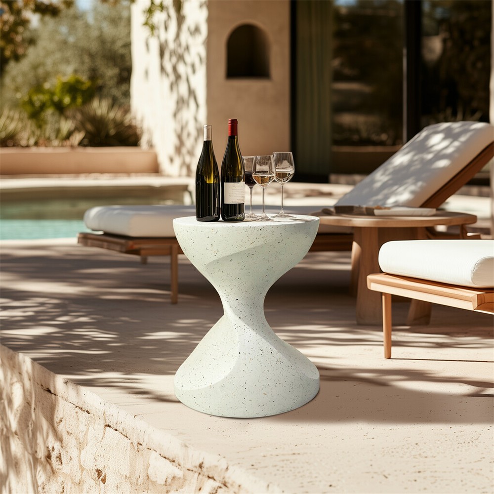 Hourglass Shaped Lightweight Concrete Sofa Side Table Bedside Table Nightstand