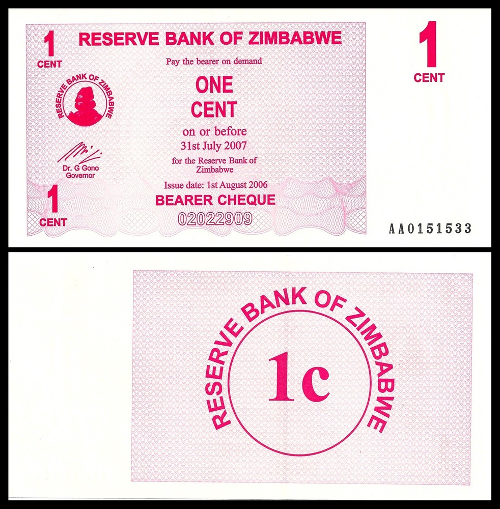 ZIMBABWE 1 CENT 2006 P 33 UNC