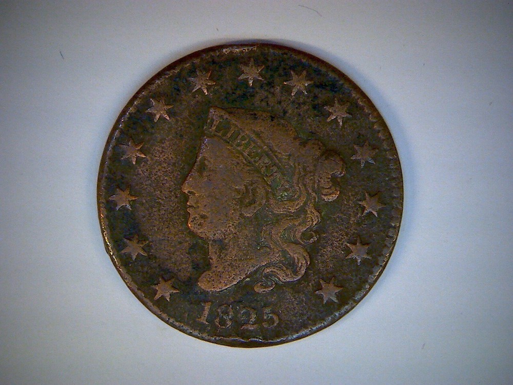 1825  U.S. LARGE CENT,  CORONET CENT,  cleaned