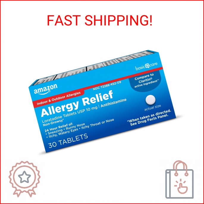 Amazon Basic Care Allergy Relief Loratadine Tablets 10 mg, 24-Hour Non-Drowsy An