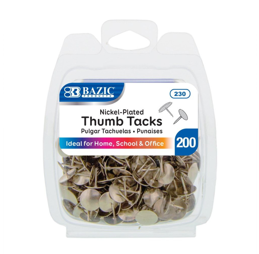 BAZIC Nickel (Silver) Thumb Tack (200/Pack)