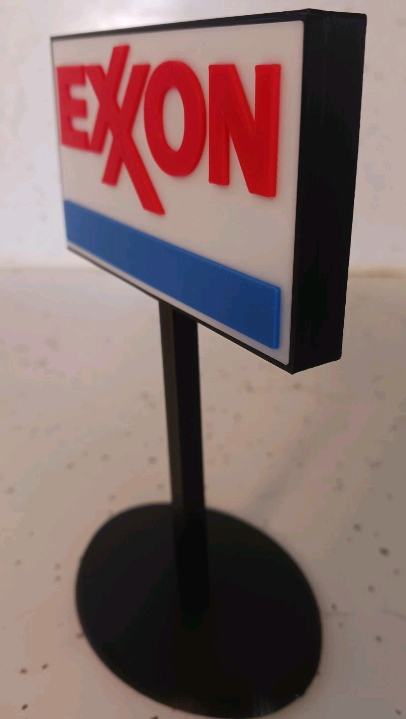 EXXON GAS STATION SIGN. Miniature. 3d Printed. 5" Inches Tall.