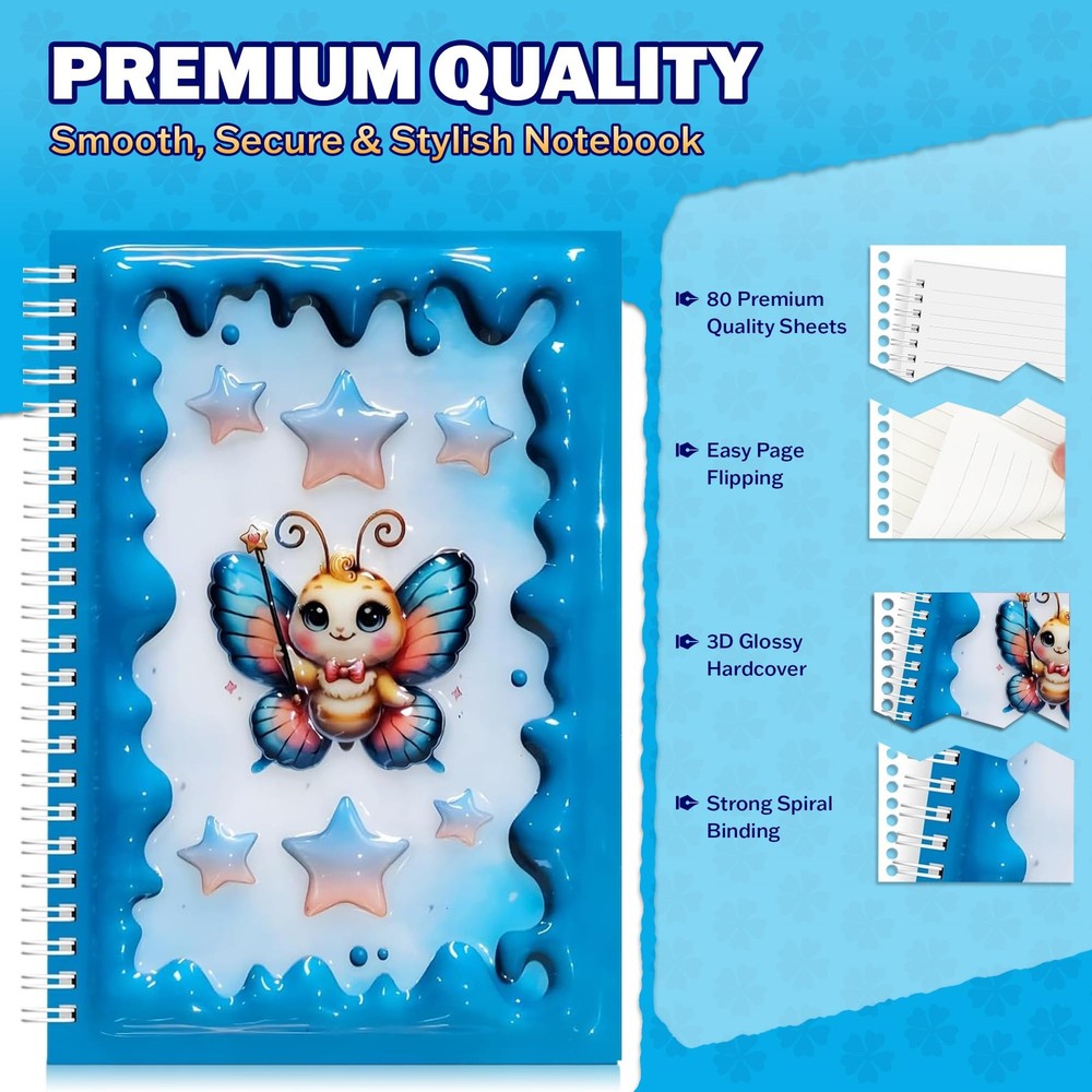 omatek smart technologies A5 3D Glossy Cover Spiral Notebook – Cute Blue