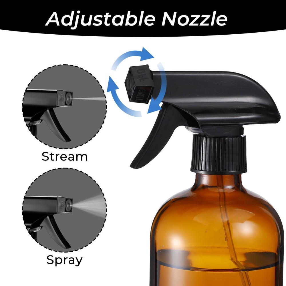 Pafeooui 6 Pack Amber Glass Spray Bottles, Refillable 16 oz Empty Bottle...