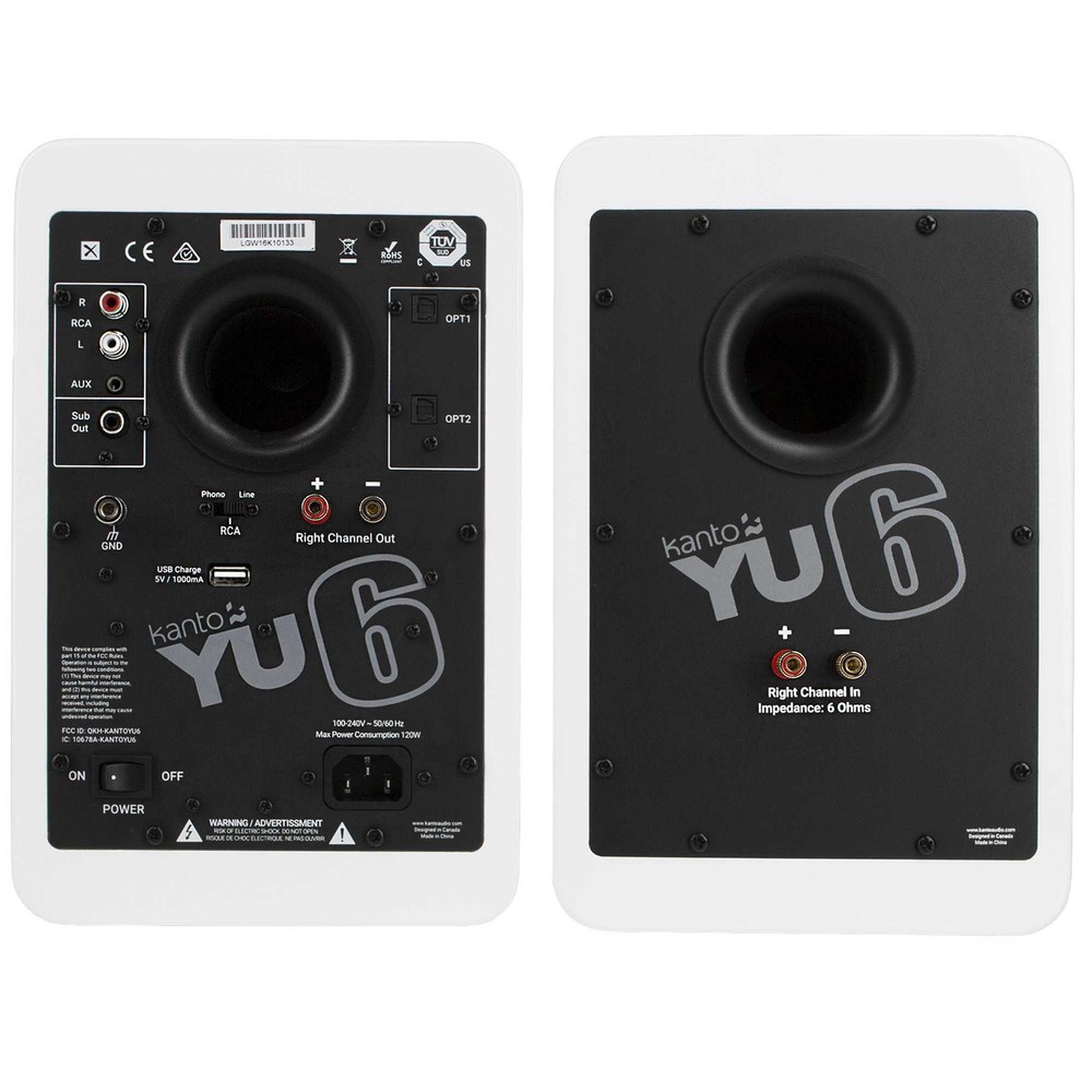 Kanto YU6MW 200W Powered Speakers, Bluetooth & Phono Preamp, White Pair