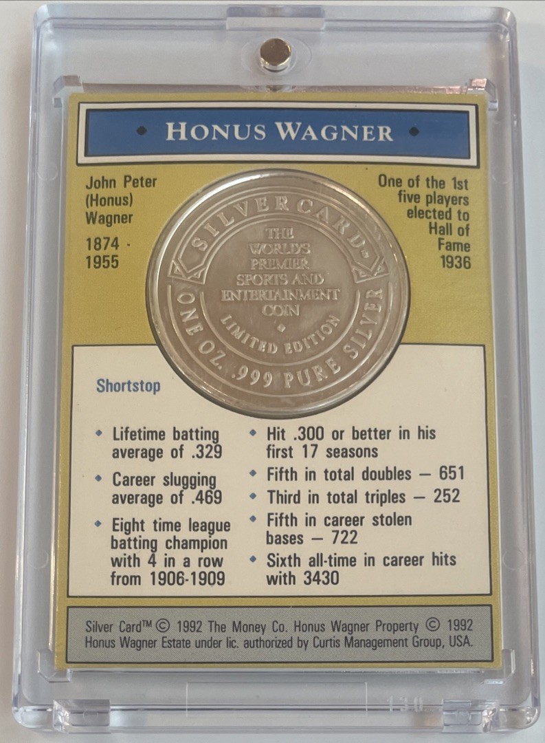 Honus Wagner HOF 1 oz 0.999 Pure Silver Card Coin T206 MLB