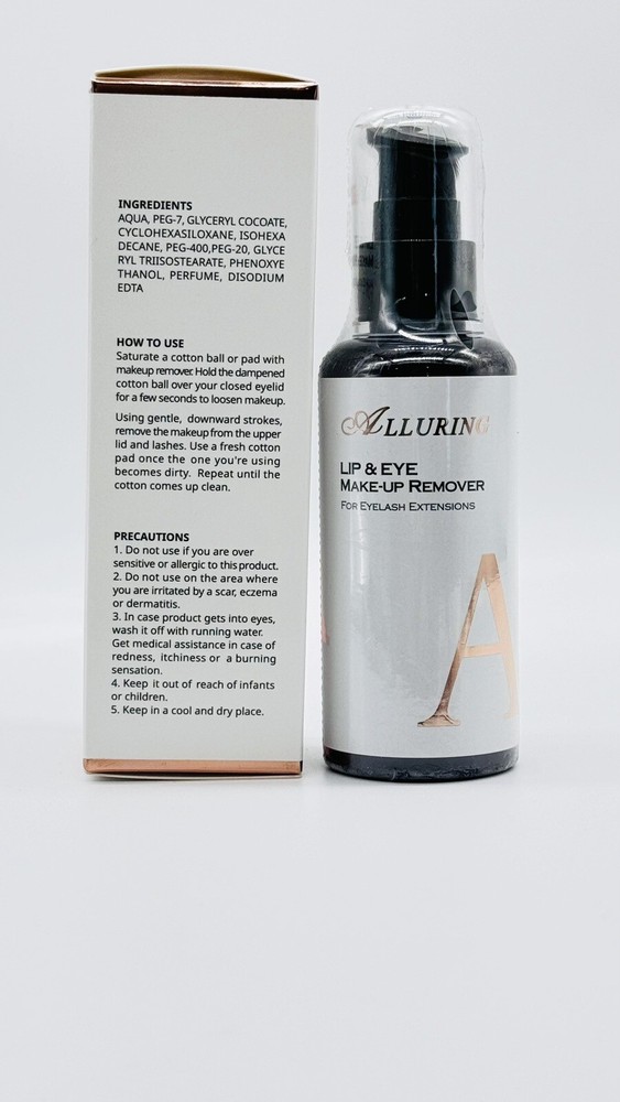 Alluring Eye and Lip Makeup Remover 100 ml Bottle for Eyelash Extensions