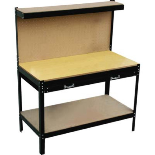 Painted steel workbench with tool holder panel